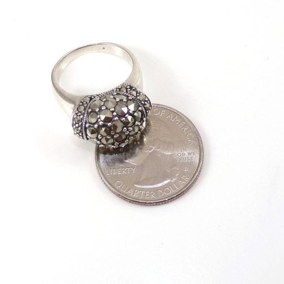Sterling Silver Marcasite Cluster Dome Ring 7.5 - Picture 6 of 6